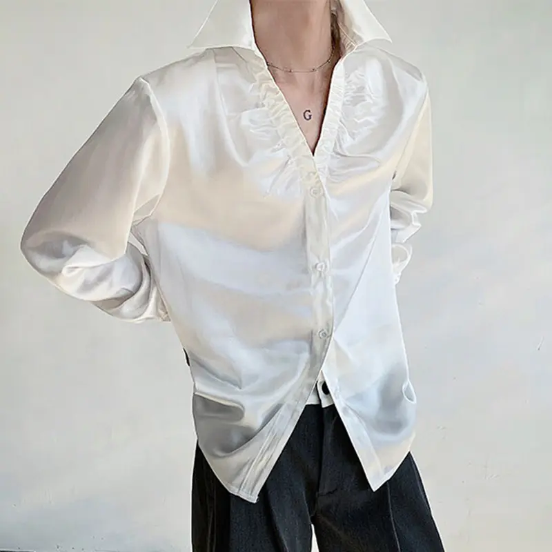 IEFB Men's Shirts Long Sleeve New Summer Male Turn-down Collar Trendy Pleated Solid Color Handsome Single Breasted Top 9W1699