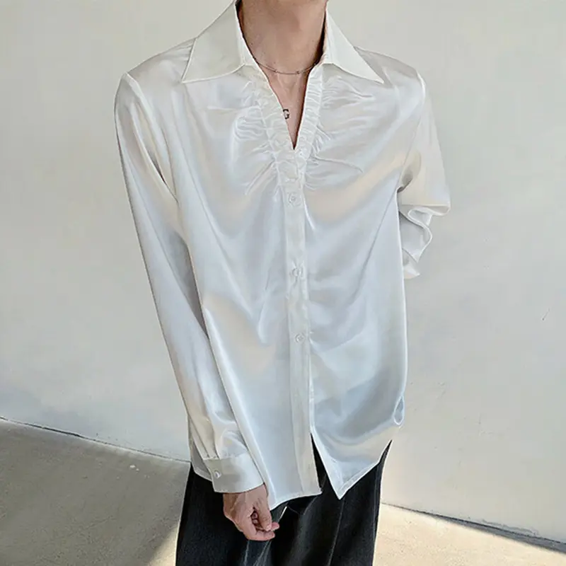 IEFB Men's Shirts Long Sleeve New Summer Male Turn-down Collar Trendy Pleated Solid Color Handsome Single Breasted Top 9W1699
