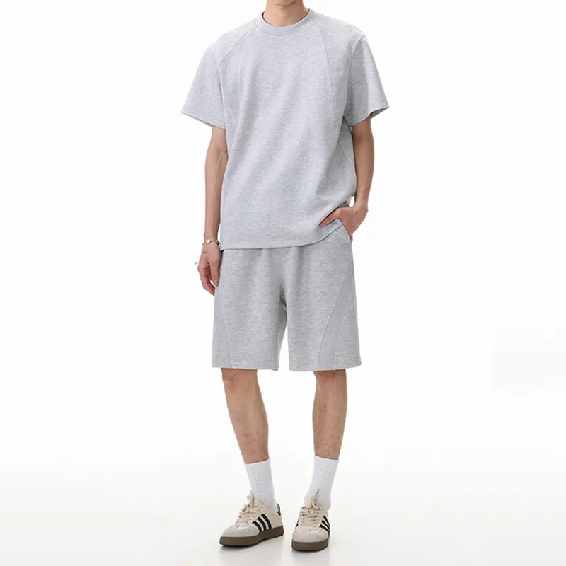 IEFB Casual Men's Set New Fashion Two-piece Loose Fit Round Collar Pullover T-shirt Elastic Waist Sport Shorts Summer 9W3813