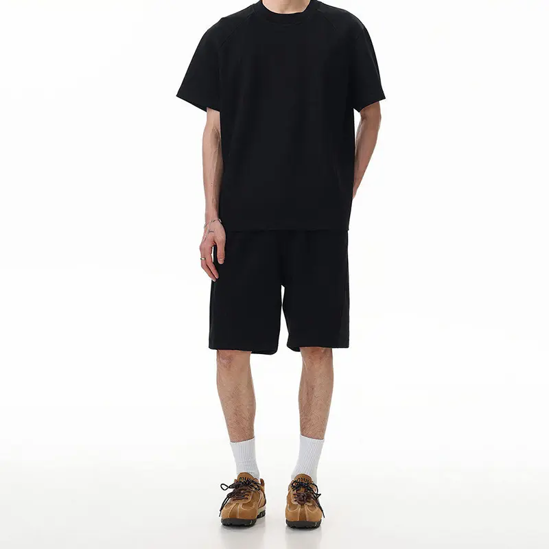 IEFB Casual Men's Set New Fashion Two-piece Loose Fit Round Collar Pullover T-shirt Elastic Waist Sport Shorts Summer 9W3813