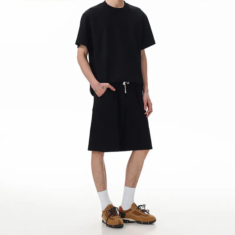 IEFB Casual Men's Set New Fashion Two-piece Loose Fit Round Collar Pullover T-shirt Elastic Waist Sport Shorts Summer 9W3813