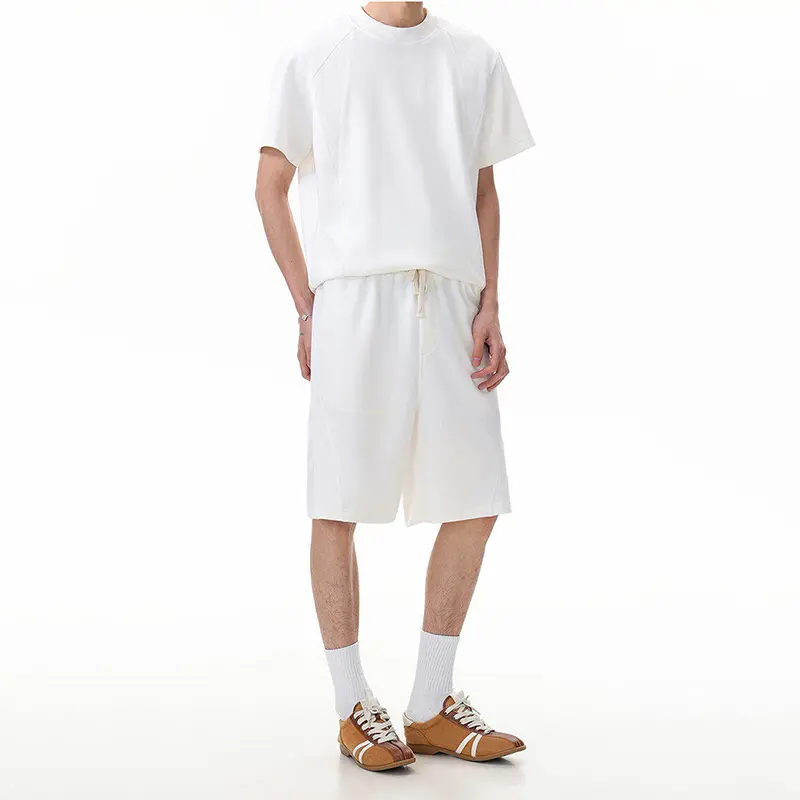 IEFB Casual Men's Set New Fashion Two-piece Loose Fit Round Collar Pullover T-shirt Elastic Waist Sport Shorts Summer 9W3813