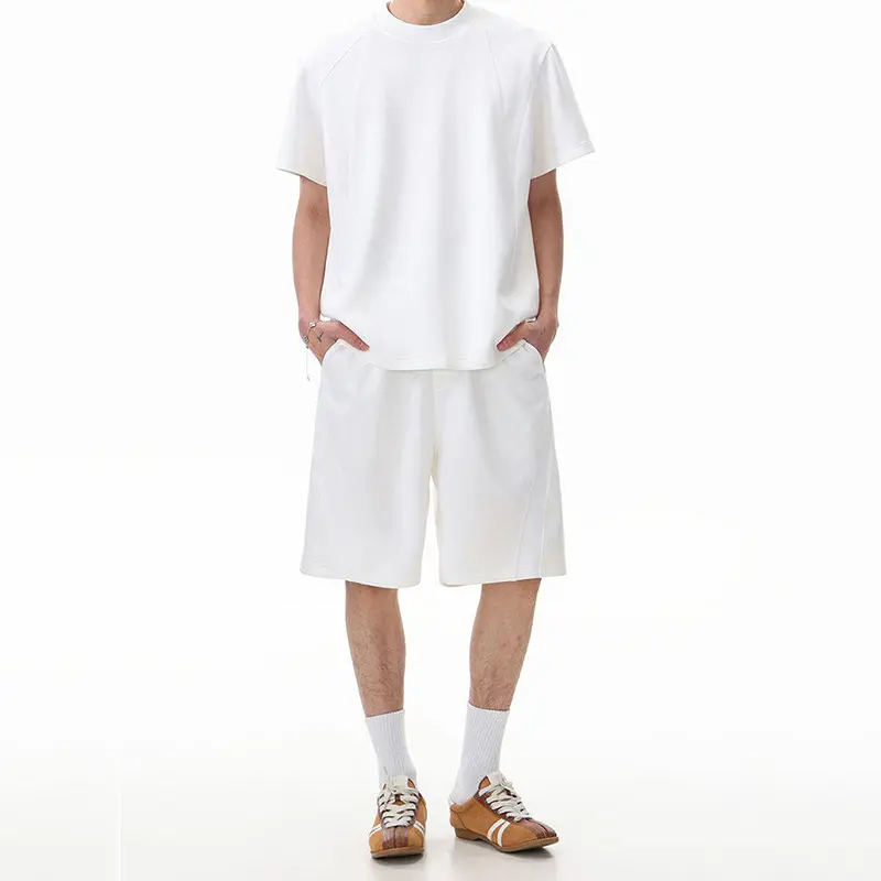 IEFB Casual Men's Set New Fashion Two-piece Loose Fit Round Collar Pullover T-shirt Elastic Waist Sport Shorts Summer 9W3813