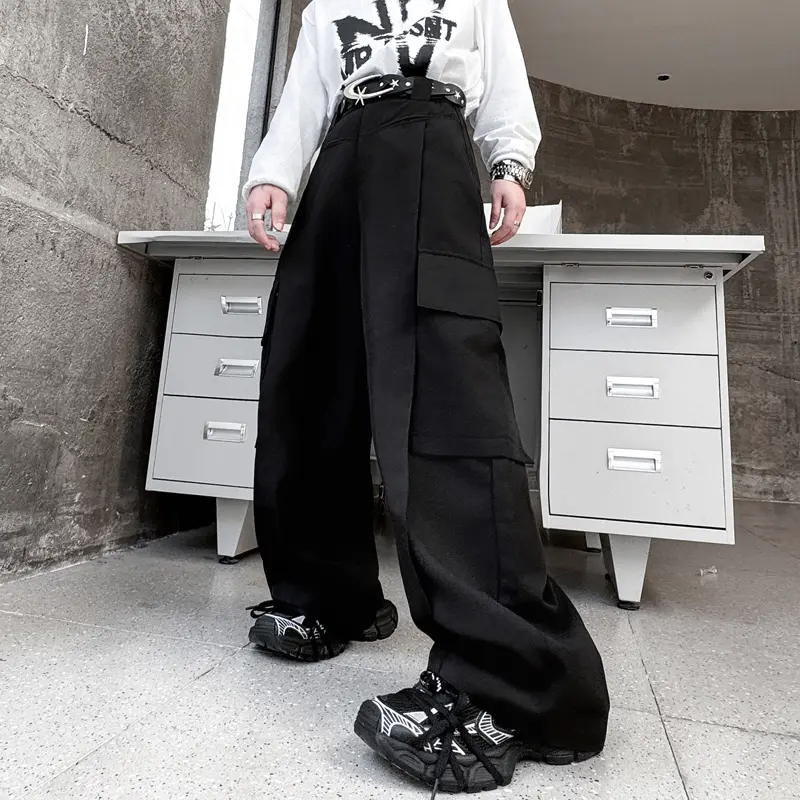 IEFB New American Men's Cargo Pants Loose Straight Wide Leg Trendy Solid Color Multi Pockets Stylish Male Bottoms Summer 9W2013