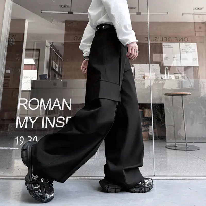 IEFB New American Men's Cargo Pants Loose Straight Wide Leg Trendy Solid Color Multi Pockets Stylish Male Bottoms Summer 9W2013