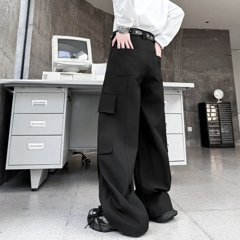 IEFB New American Men's Cargo Pants Loose Straight Wide Leg Trendy Solid Color Multi Pockets Stylish Male Bottoms Summer 9W2013