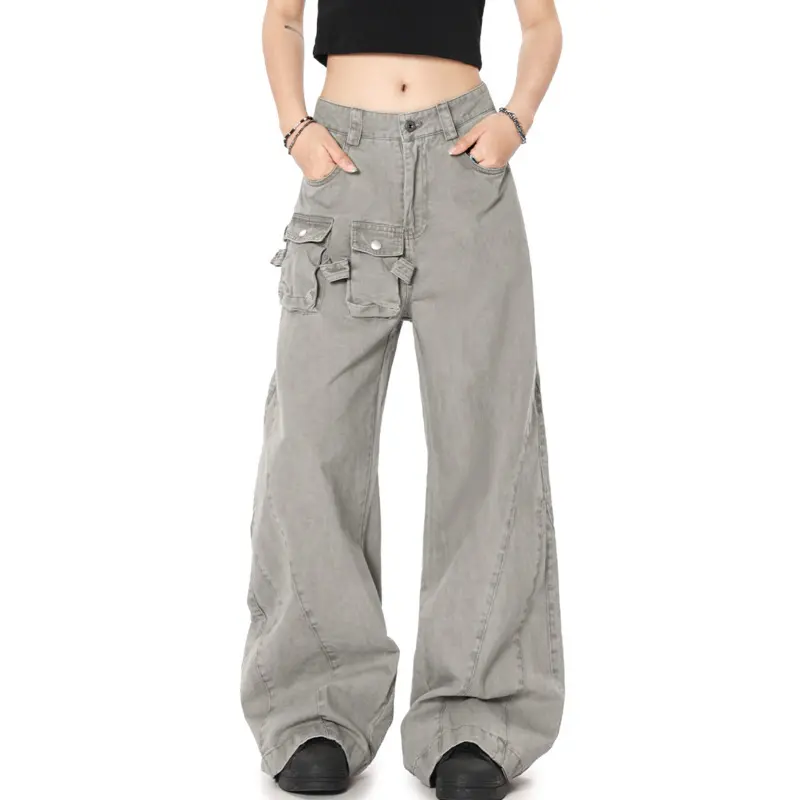 IEFB Men's Cargo Pants New American Style Micro Flared Trendy Splicing Stylish Multi Pockets Design Male Casual Trousers 9W193