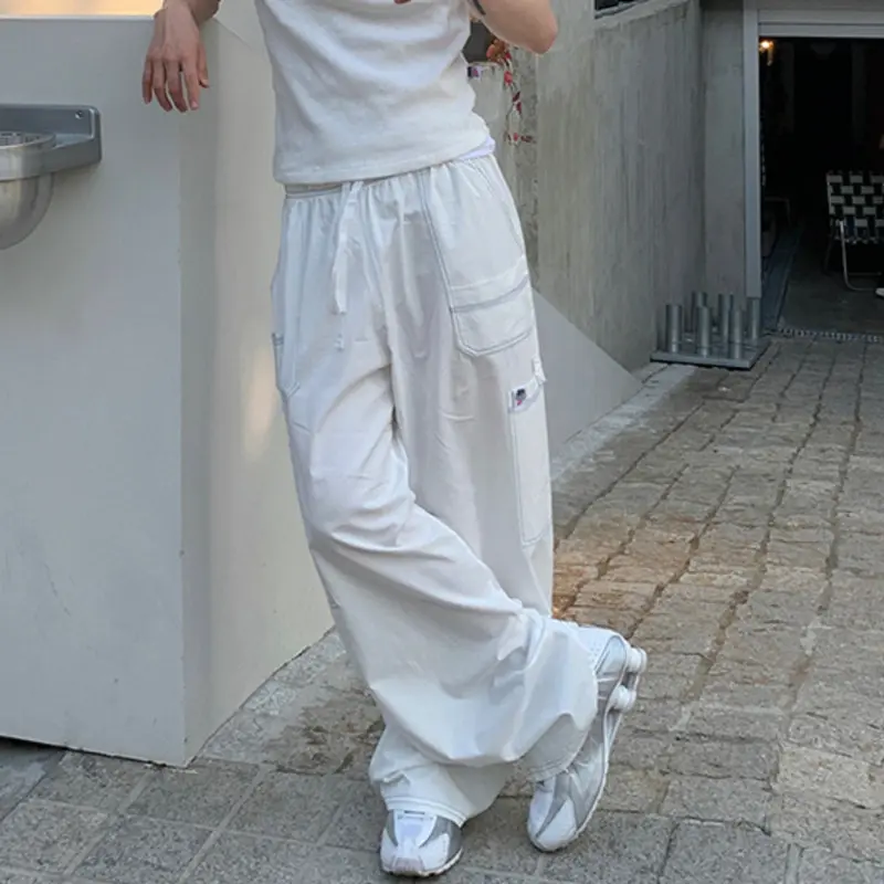 IEFB Men's Cargo Pants New Summer Splicing Design Muliti Pockets Trendy Elastic Waist Stylish Solid Color Male Trousers 9W2040