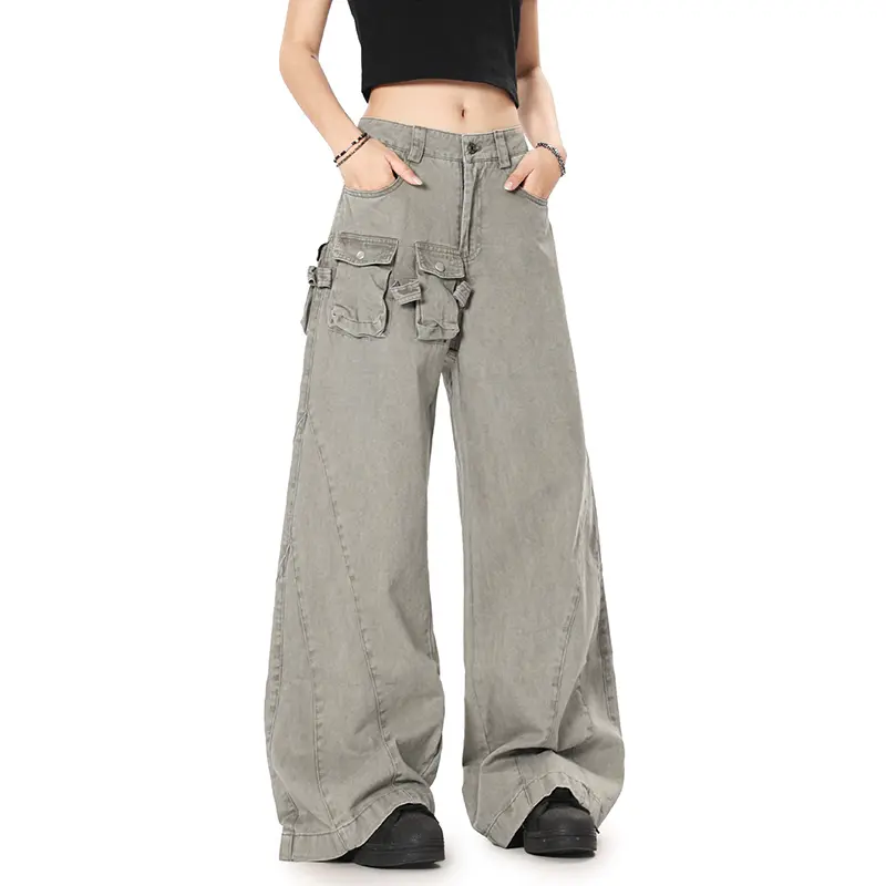 IEFB Men's Cargo Pants New American Style Micro Flared Trendy Splicing Stylish Multi Pockets Design Male Casual Trousers 9W193