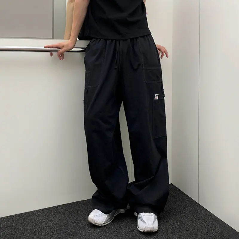IEFB Men's Cargo Pants New Summer Splicing Design Muliti Pockets Trendy Elastic Waist Stylish Solid Color Male Trousers 9W2040