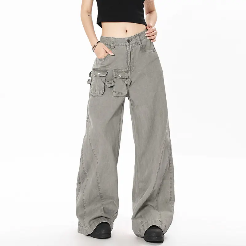 IEFB Men's Cargo Pants New American Style Micro Flared Trendy Splicing Stylish Multi Pockets Design Male Casual Trousers 9W193
