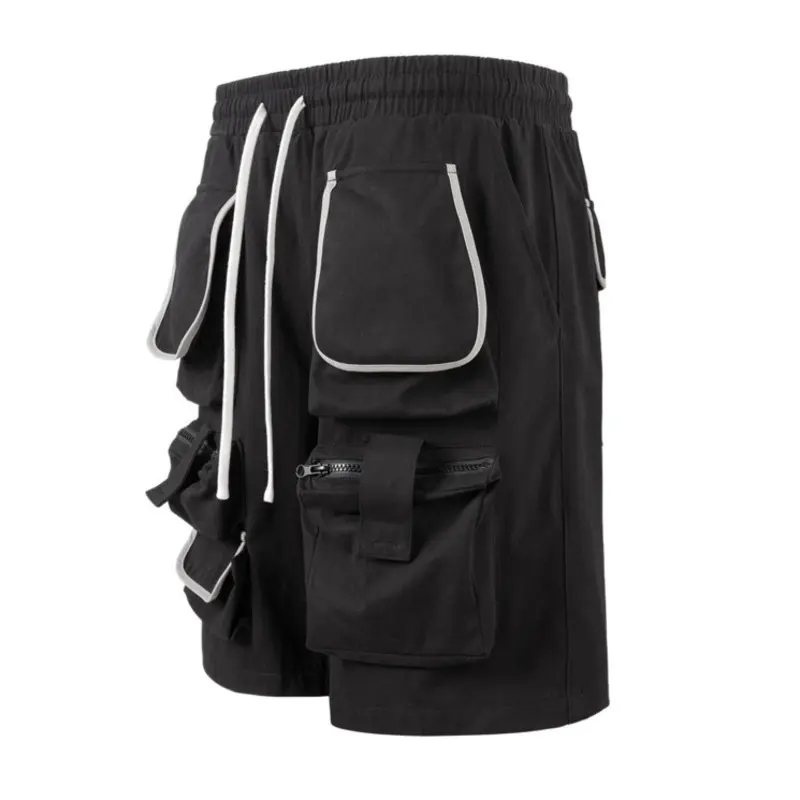 IEFB Multi Pockets Functional Shell Shorts Men's High Street Fashion Workwear Casual Pants Elastic Waist Lace-up Design 9W2634