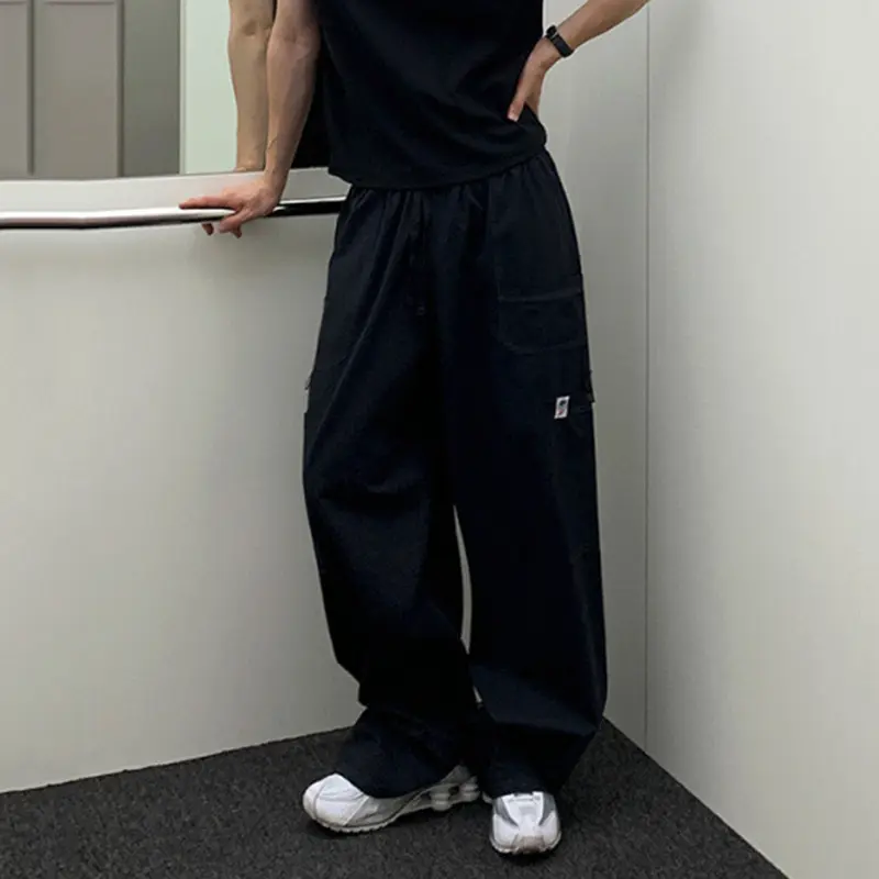 IEFB Men's Cargo Pants New Summer Splicing Design Muliti Pockets Trendy Elastic Waist Stylish Solid Color Male Trousers 9W2040