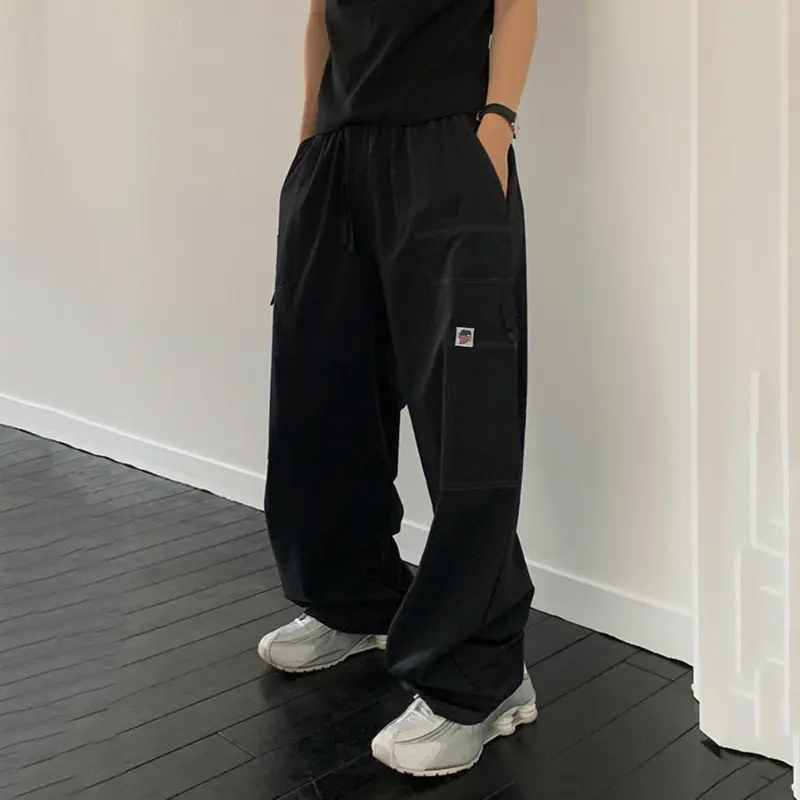 IEFB Men's Cargo Pants New Summer Splicing Design Muliti Pockets Trendy Elastic Waist Stylish Solid Color Male Trousers 9W2040