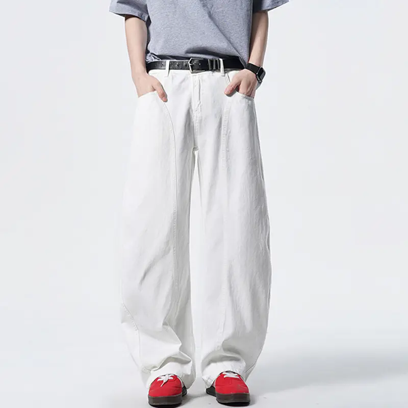 IEFB 2025 Summer Simple Men's Dcurved Knife Pants Denim Cleanfit American Minimalist White Jeans Men Casual Wide Leg 9W2565