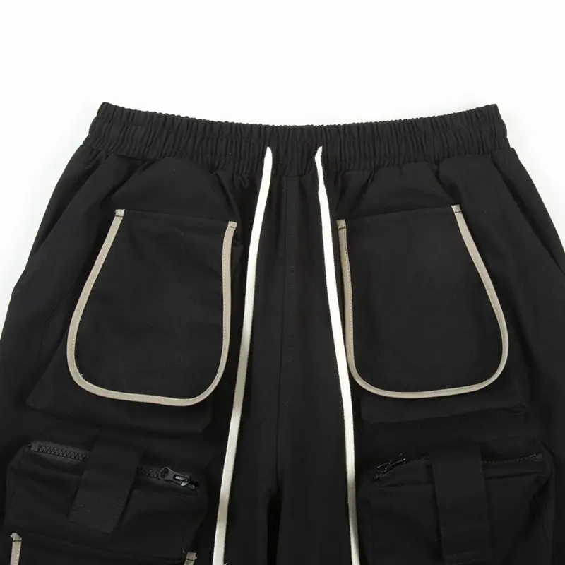 IEFB Multi Pockets Functional Shell Shorts Men's High Street Fashion Workwear Casual Pants Elastic Waist Lace-up Design 9W2634