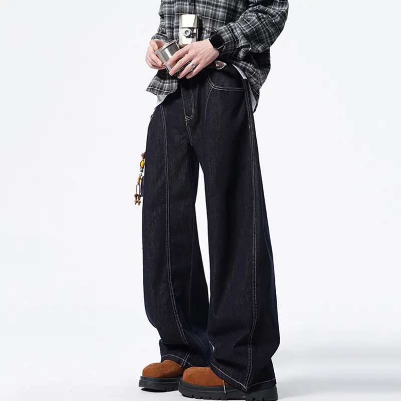 IEFB 2025 Summer Simple Men's Dcurved Knife Pants Denim Cleanfit American Minimalist White Jeans Men Casual Wide Leg 9W2565