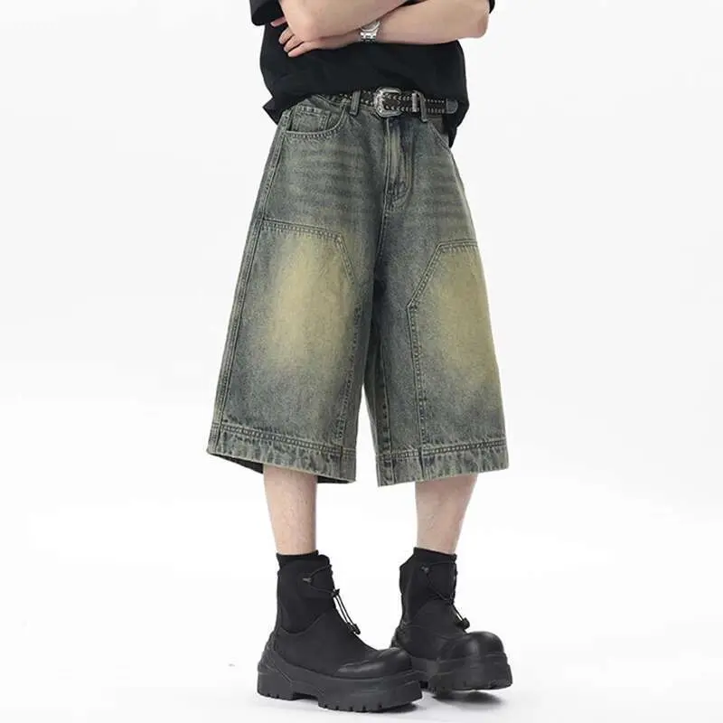 IEFB Men's Denim Shorts New American High Street Multi Pockets Design Pathwork Style Handsome Male Bottoms Summer 9W1661