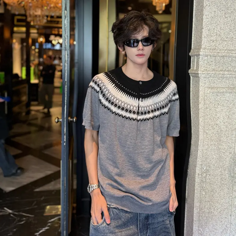IEFB Men's T-shirts Short Sleeve New Summer Knitted Sweater Pullover Trendy Korean Style Male Summer Casual Clothing 9W2189