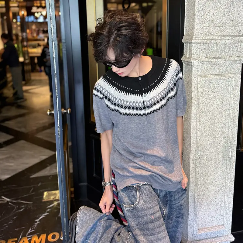 IEFB Men's T-shirts Short Sleeve New Summer Knitted Sweater Pullover Trendy Korean Style Male Summer Casual Clothing 9W2189