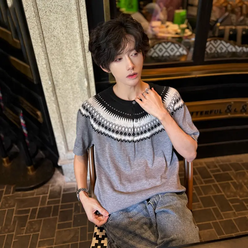 IEFB Men's T-shirts Short Sleeve New Summer Knitted Sweater Pullover Trendy Korean Style Male Summer Casual Clothing 9W2189
