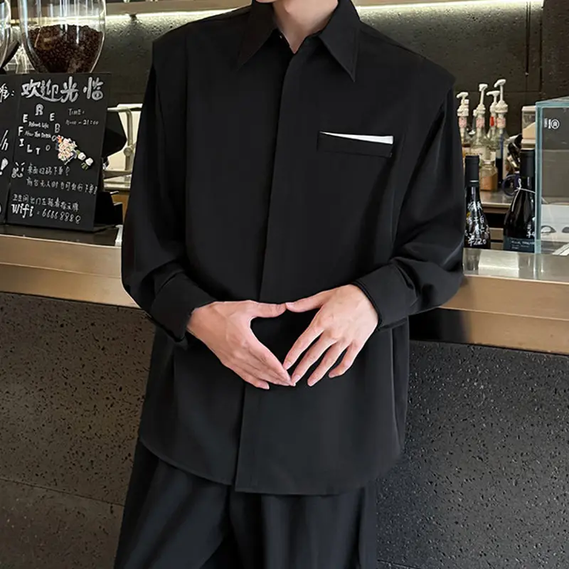 IEFB Autumn New Fashion Men's Shirt Long Sleeve Shirt Patchwork Niche Design Korean Style Lapel Shirts Male Trend 2025 9W4048