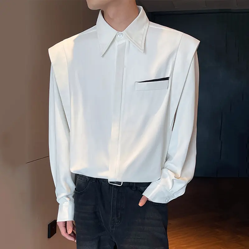 IEFB Autumn New Fashion Men's Shirt Long Sleeve Shirt Patchwork Niche Design Korean Style Lapel Shirts Male Trend 2025 9W4048