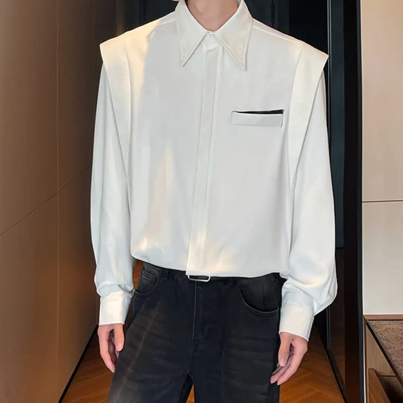 IEFB Autumn New Fashion Men's Shirt Long Sleeve Shirt Patchwork Niche Design Korean Style Lapel Shirts Male Trend 2025 9W4048