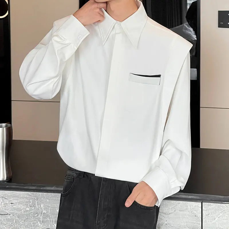 IEFB Autumn New Fashion Men's Shirt Long Sleeve Shirt Patchwork Niche Design Korean Style Lapel Shirts Male Trend 2025 9W4048