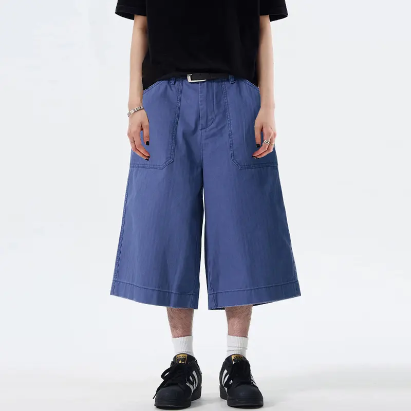 IEFB Simple Men's Casual Shorts Solid Color Lager Pocket American Style Straight Bottom Wide Leg Loose Male Trousers Chic 9W2524