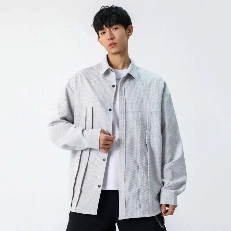 IEFB Men's Shirts New Korean Long Sleeved Single Breasted Solid Color Spring Male Striped Design Male Shirt Loose Fitting 9W1388