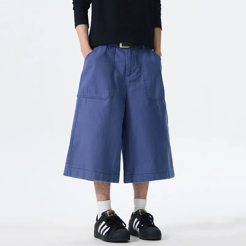 IEFB Simple Men's Casual Shorts Solid Color Lager Pocket American Style Straight Bottom Wide Leg Loose Male Trousers Chic 9W2524