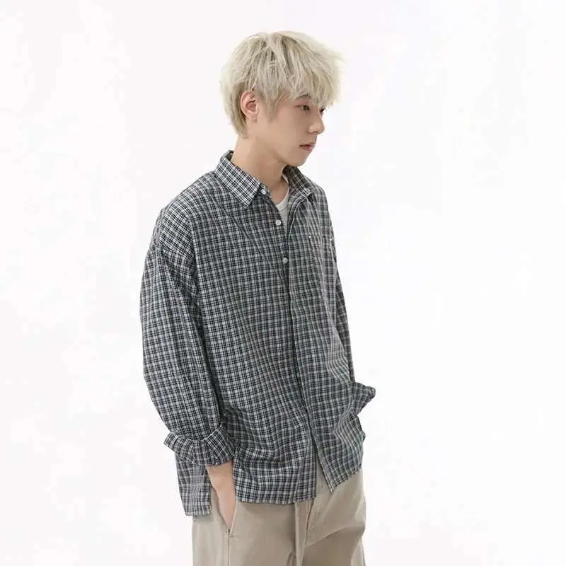 IEFB Plaid Men's Long Sleeve Shirts New Korean Design Lapel Casual Pocket Decoration Male Clothing Summer Fashion Tide 9W1591
