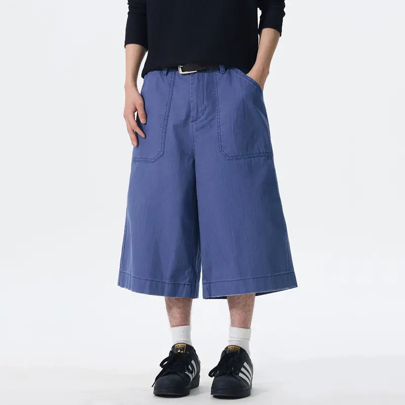 IEFB Simple Men's Casual Shorts Solid Color Lager Pocket American Style Straight Bottom Wide Leg Loose Male Trousers Chic 9W2524