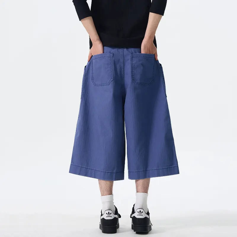 IEFB Simple Men's Casual Shorts Solid Color Lager Pocket American Style Straight Bottom Wide Leg Loose Male Trousers Chic 9W2524