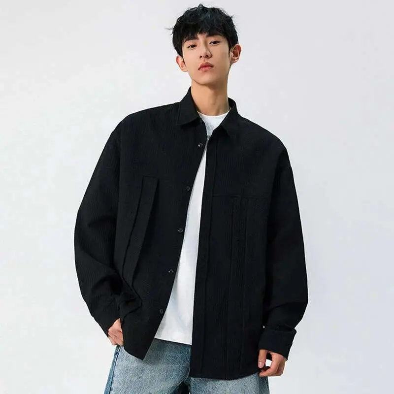 IEFB Men's Shirts New Korean Long Sleeved Single Breasted Solid Color Spring Male Striped Design Male Shirt Loose Fitting 9W1388