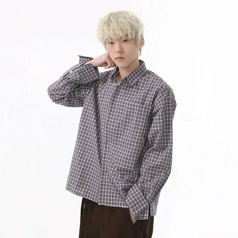 IEFB Plaid Men's Long Sleeve Shirts New Korean Design Lapel Casual Pocket Decoration Male Clothing Summer Fashion Tide 9W1591