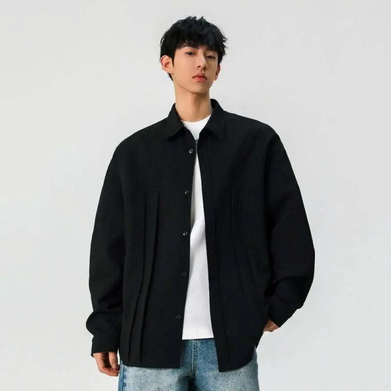 IEFB Men's Shirts New Korean Long Sleeved Single Breasted Solid Color Spring Male Striped Design Male Shirt Loose Fitting 9W1388