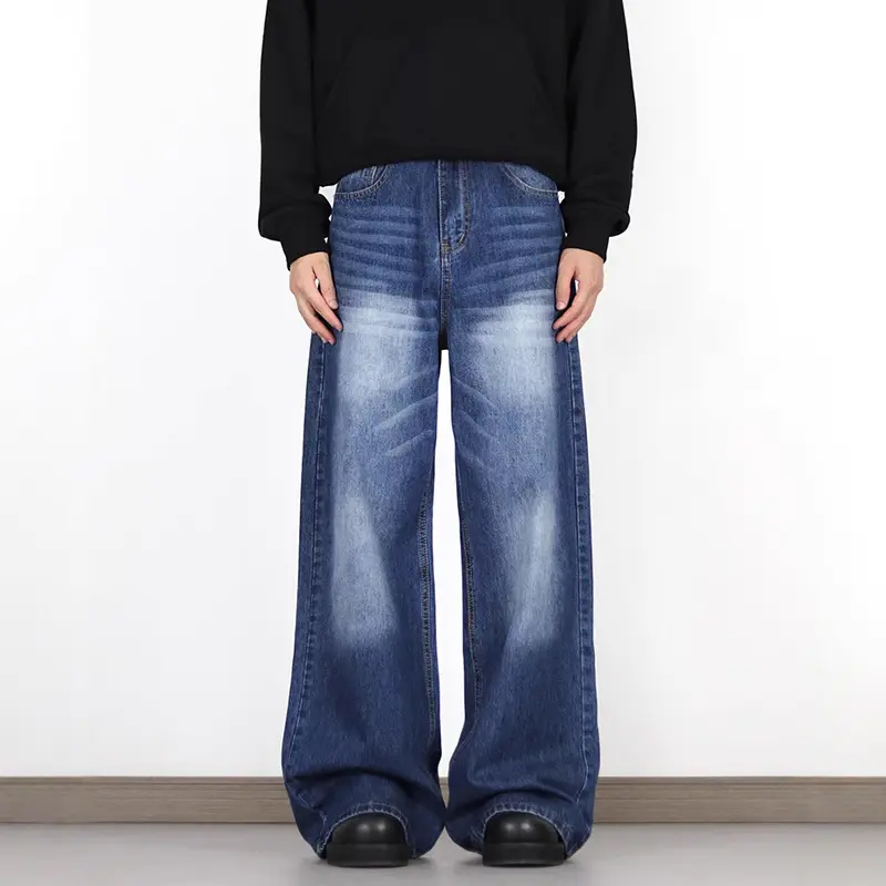 IEFB Men's Jeans Washed Gradient Color New American Style High Street Loose Straight Wide Leg Male Casual Denim Pants 9W2195