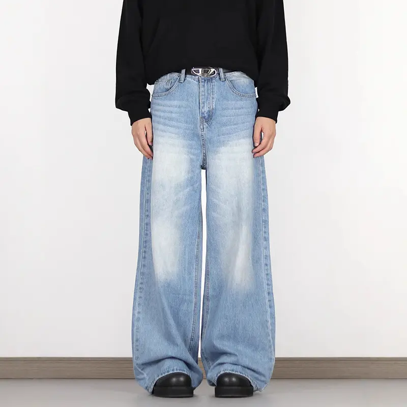IEFB Men's Jeans Washed Gradient Color New American Style High Street Loose Straight Wide Leg Male Casual Denim Pants 9W2195