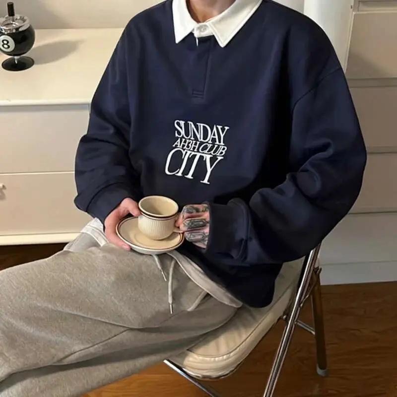 IEFB Men's Sweatshirt Letter Embroidery New Spring American Streetwear Casual Trend Stylish Male Long Sleeve T-shirt 9W1432