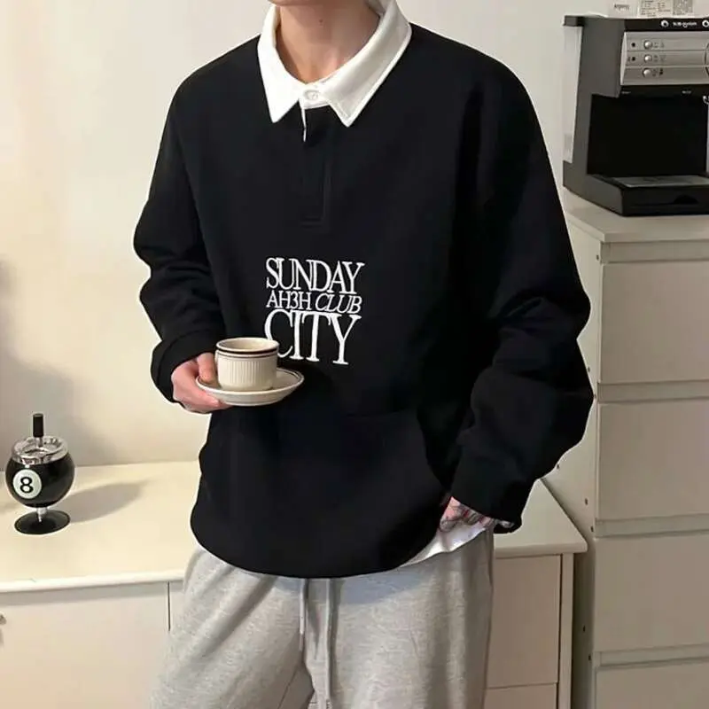 IEFB Men's Sweatshirt Letter Embroidery New Spring American Streetwear Casual Trend Stylish Male Long Sleeve T-shirt 9W1432