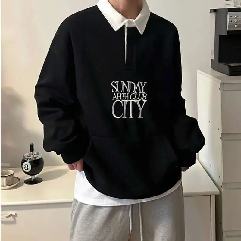 IEFB Men's Sweatshirt Letter Embroidery New Spring American Streetwear Casual Trend Stylish Male Long Sleeve T-shirt 9W1432