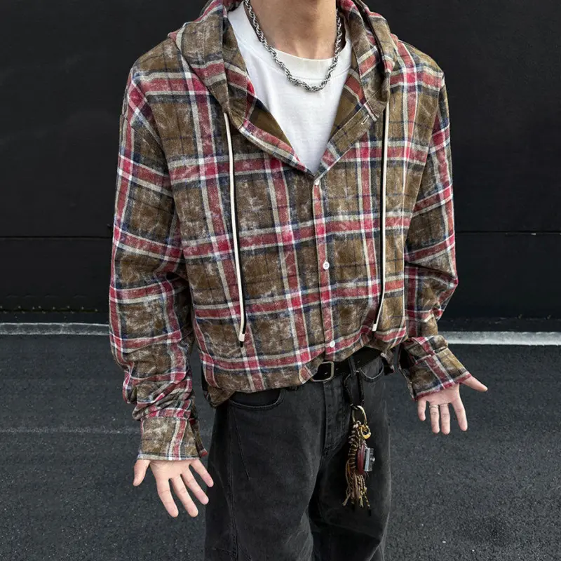 IEFB Male New Kroean Spring Men's Hooded Plaid Shirt Single Breasted Design Casual Handsome Long Sleeves Style 2025 9W1396