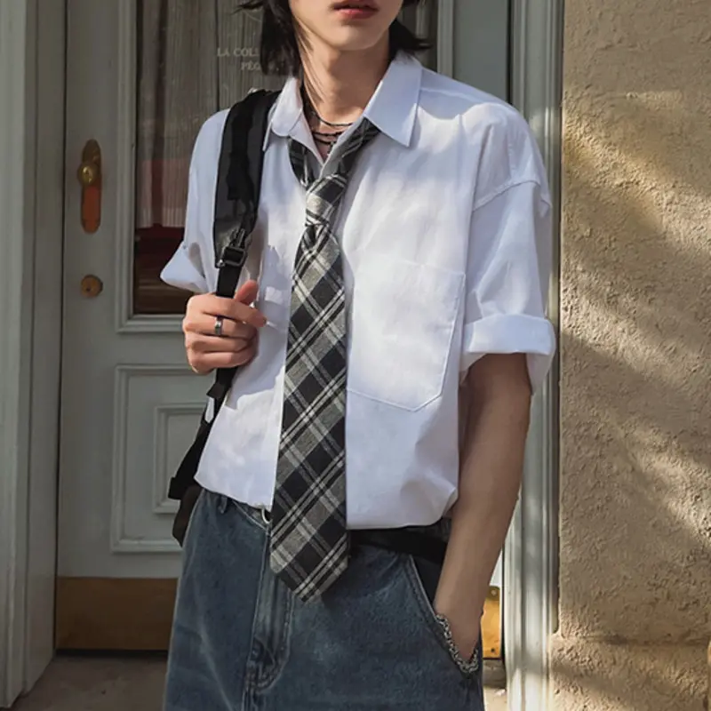 IEFB Simple Men's Shirts Lapel Short Sleeve Pocket Solid Color Clothing Korean Style Loose Single Breasted Loose Male Top 9W2733
