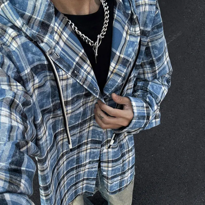 IEFB Male New Kroean Spring Men's Hooded Plaid Shirt Single Breasted Design Casual Handsome Long Sleeves Style 2025 9W1396