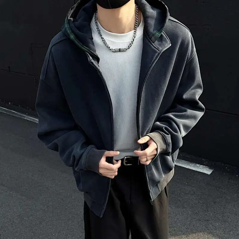 IEFB New Korean Style Men's Jackets Plaid Patchwork Contrast Color Zipper Casual Menswear Loose Spring Male Coats Stylish 9W1070
