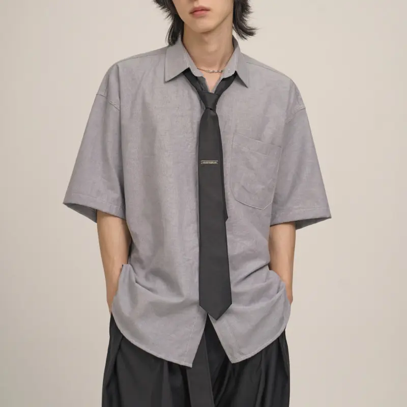 IEFB Simple Men's Shirts Lapel Short Sleeve Pocket Solid Color Clothing Korean Style Loose Single Breasted Loose Male Top 9W2733