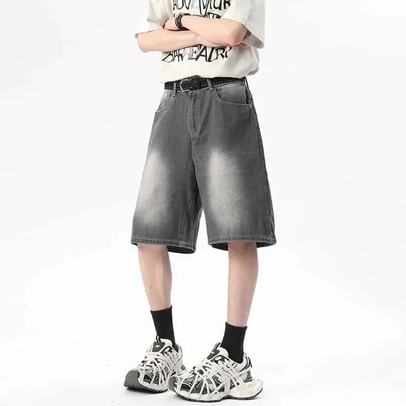 IEFB Men's Denim Shorts New Summer American High Street Style Gradient Color Simple Straight Leg Trendy Male Pants 9W1811
