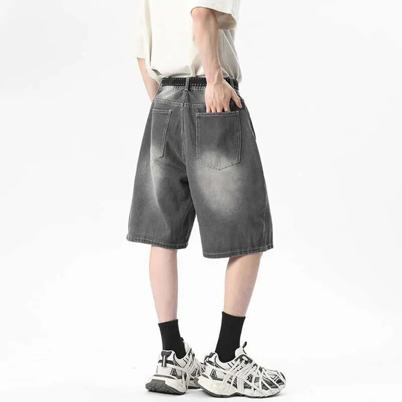 IEFB Men's Denim Shorts New Summer American High Street Style Gradient Color Simple Straight Leg Trendy Male Pants 9W1811